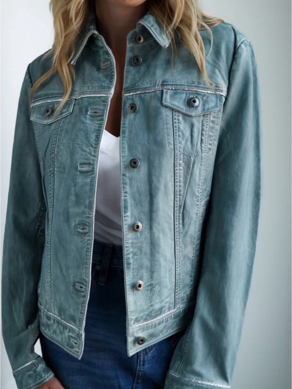 Scully Denim Leather Classic  Jean Jacket  Size Medium NWT Western